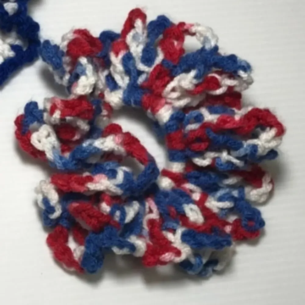 NWT Red White Blue Handmade Crocheted Hair Scrunchie Set of 3